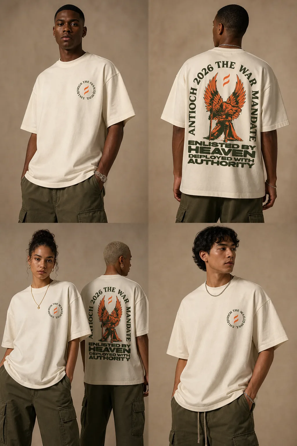 Antioch 26 — The War Mandate — Natural tee — crest and back print detail