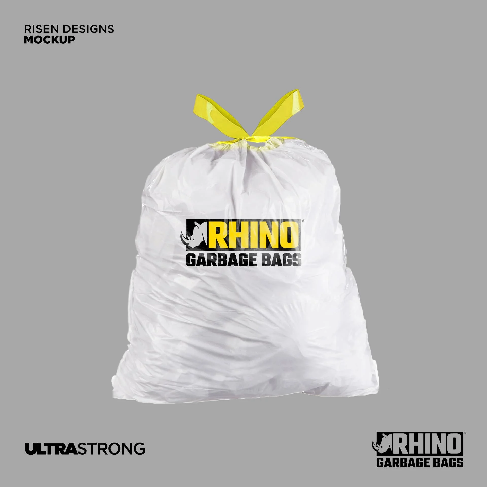 Rhino Garbage Bags — Filled bag mockup — white