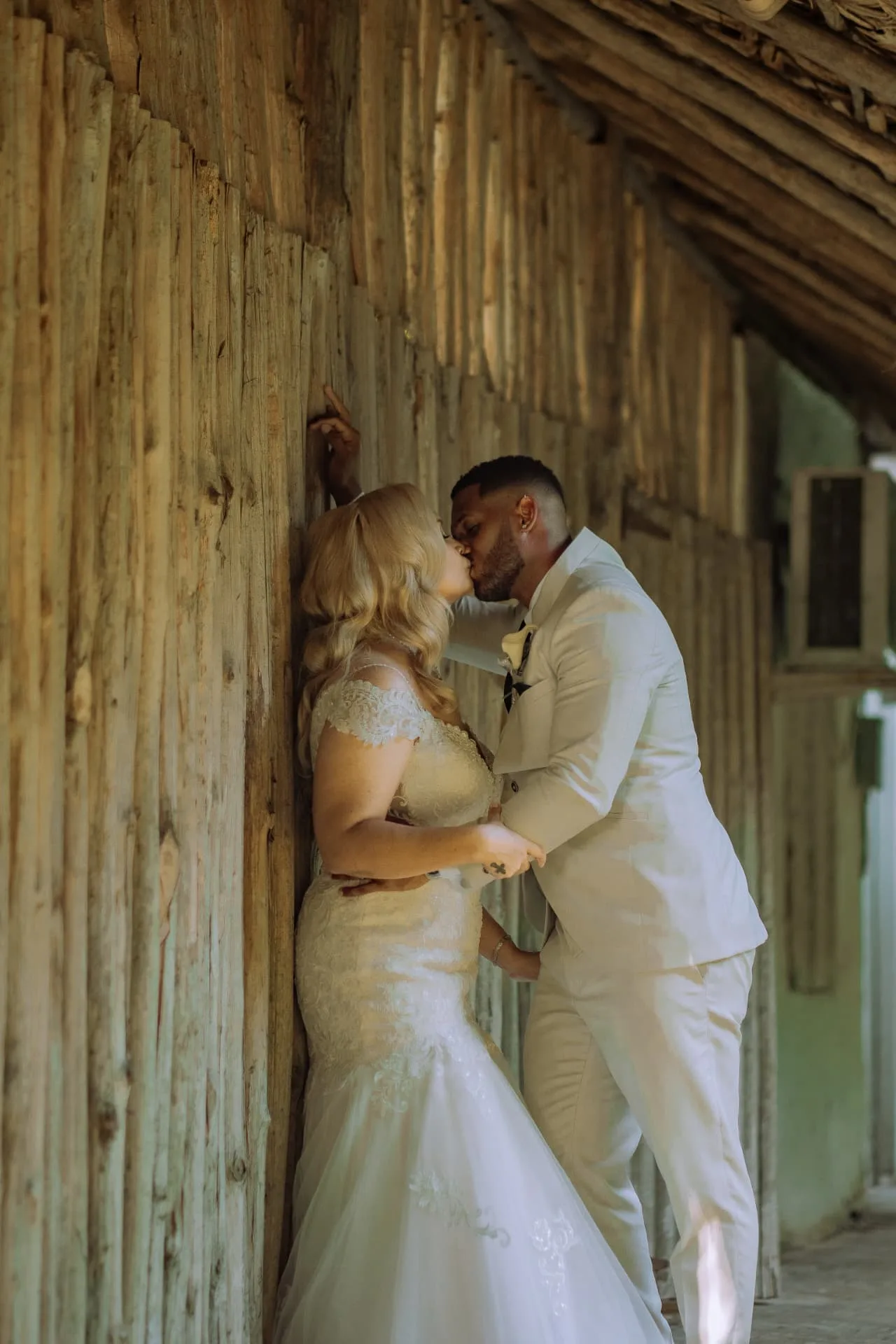 Whitney & Nicholas — Quiet moment, barn wall