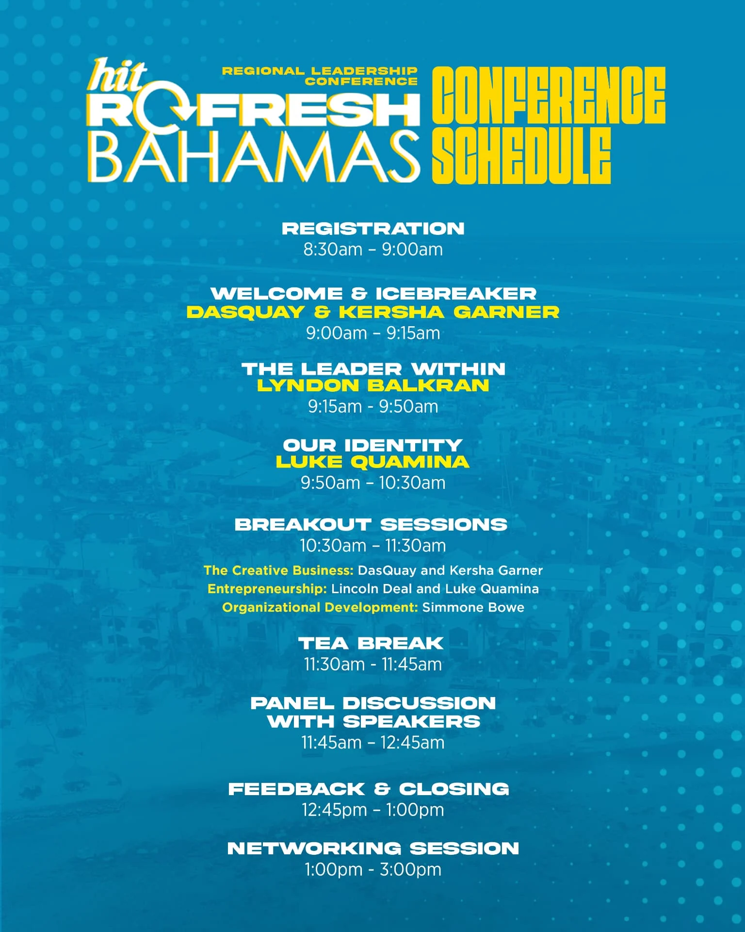 Hit Refresh Bahamas — Conference schedule graphic