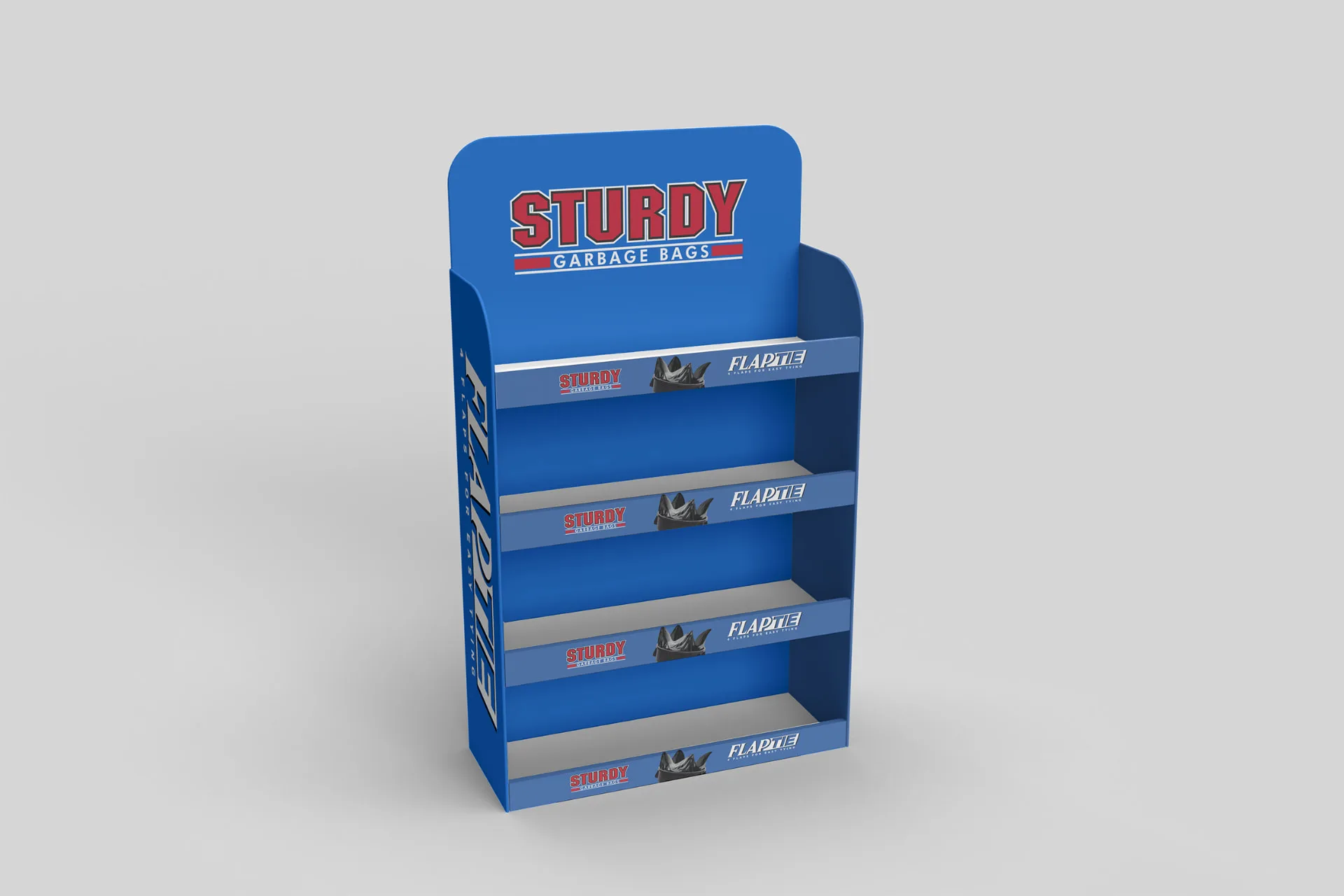 Sturdy FlapTie — Free-standing retail display unit