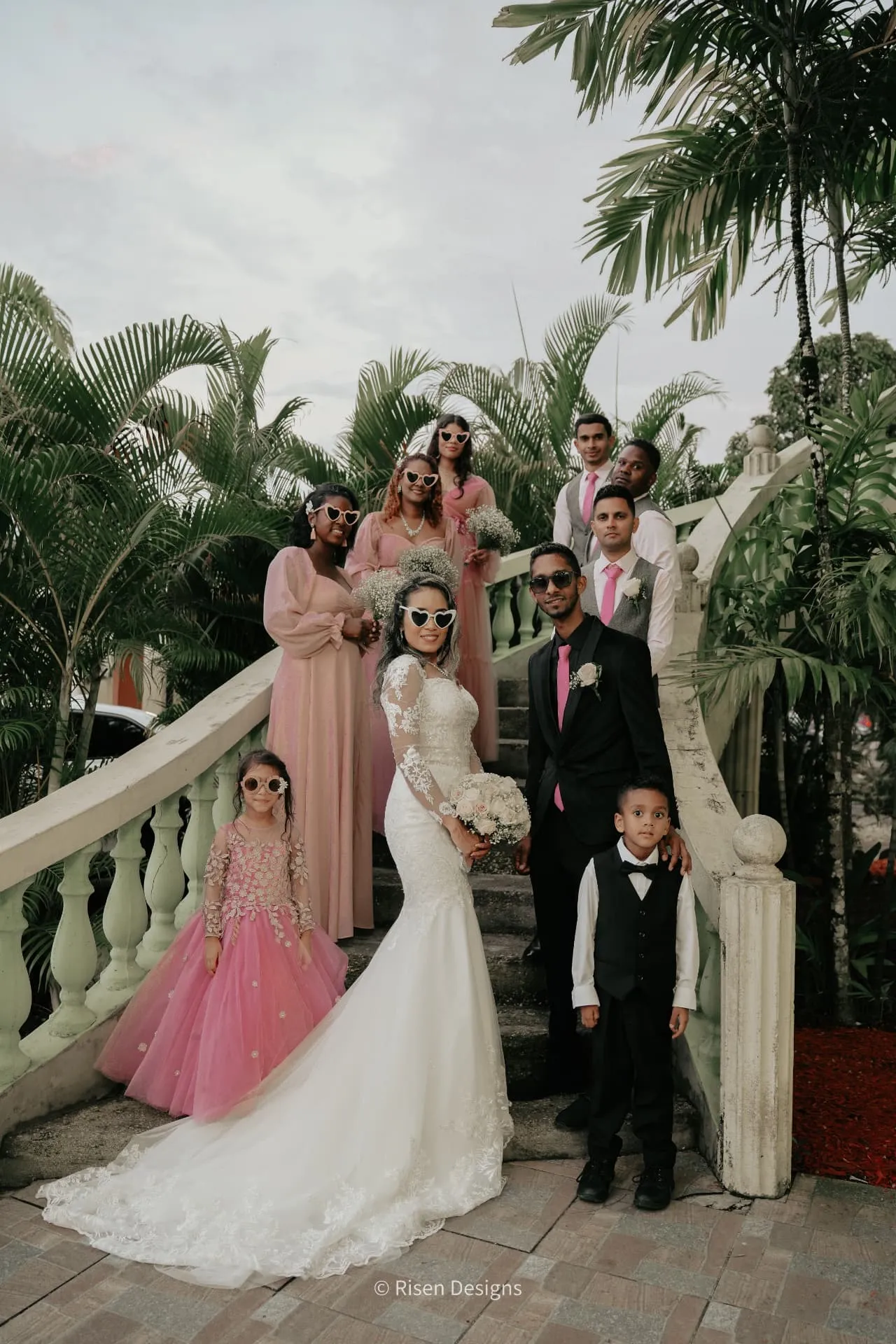 Timothy & Keziah — The bridal party on the staircase