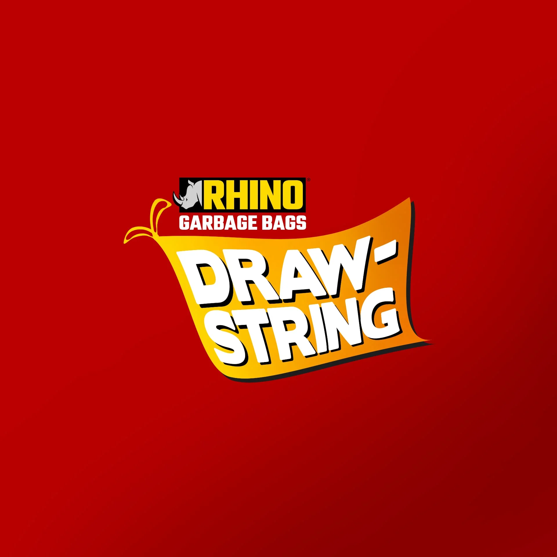 Rhino Garbage Bags — Drawstring sub-brand lockup — red