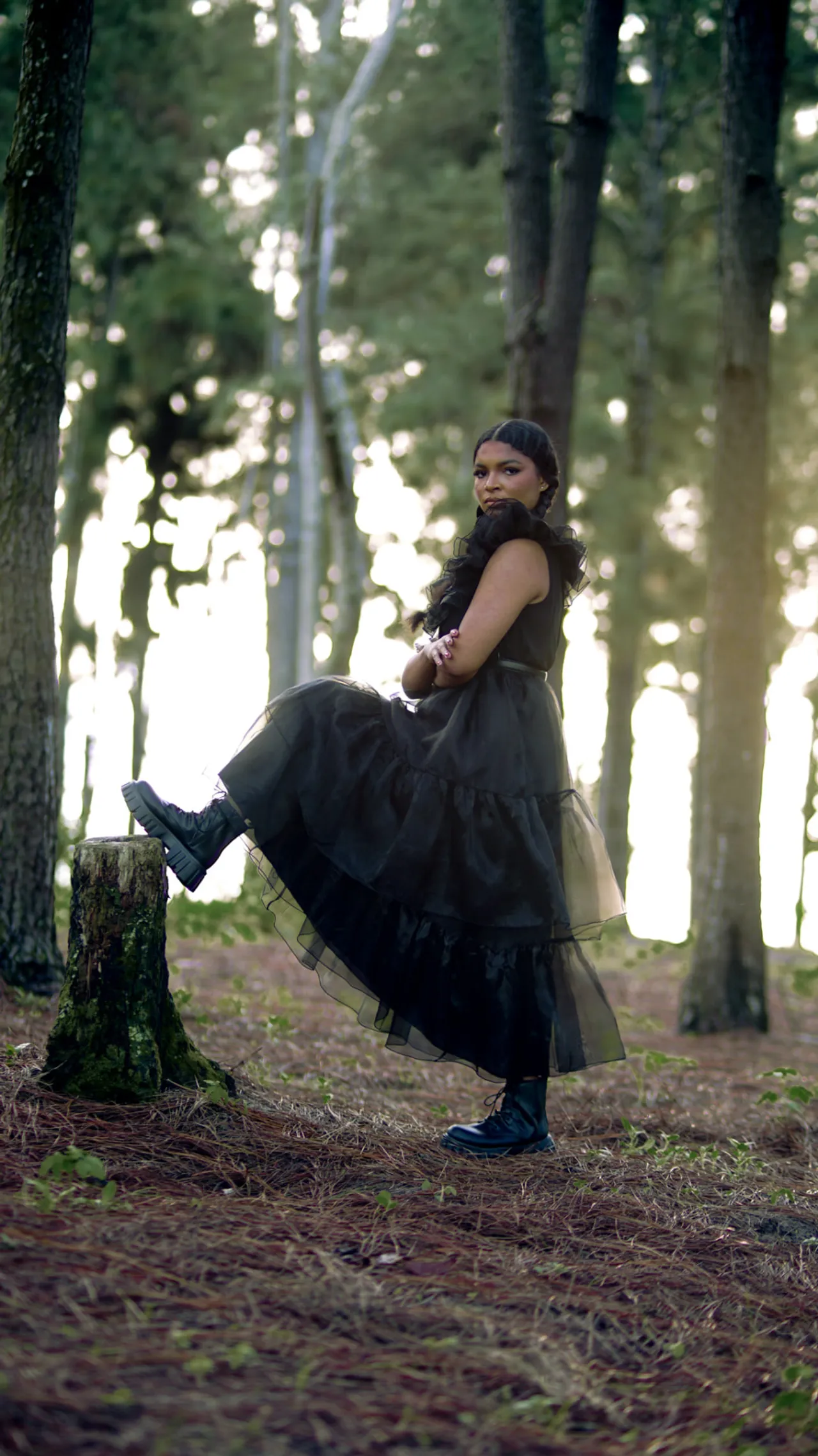 Whitney & Nicholas — Engagement — full length in the pines