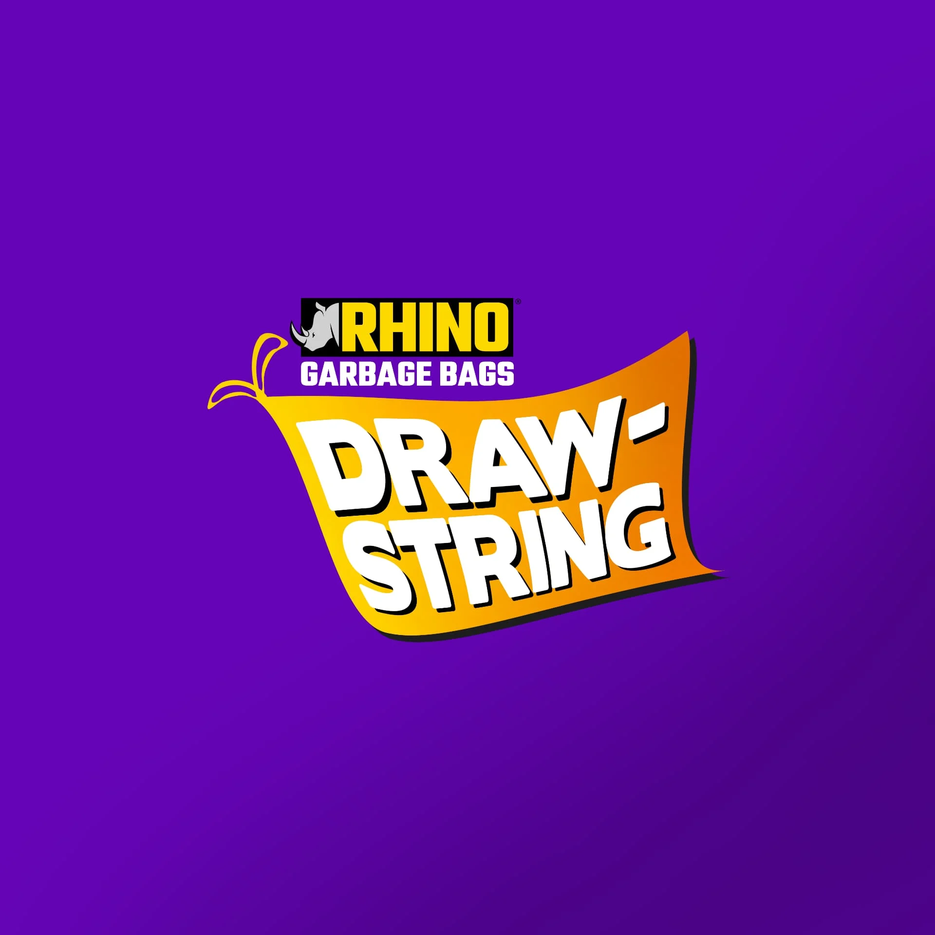 Rhino Garbage Bags — Drawstring sub-brand lockup — purple