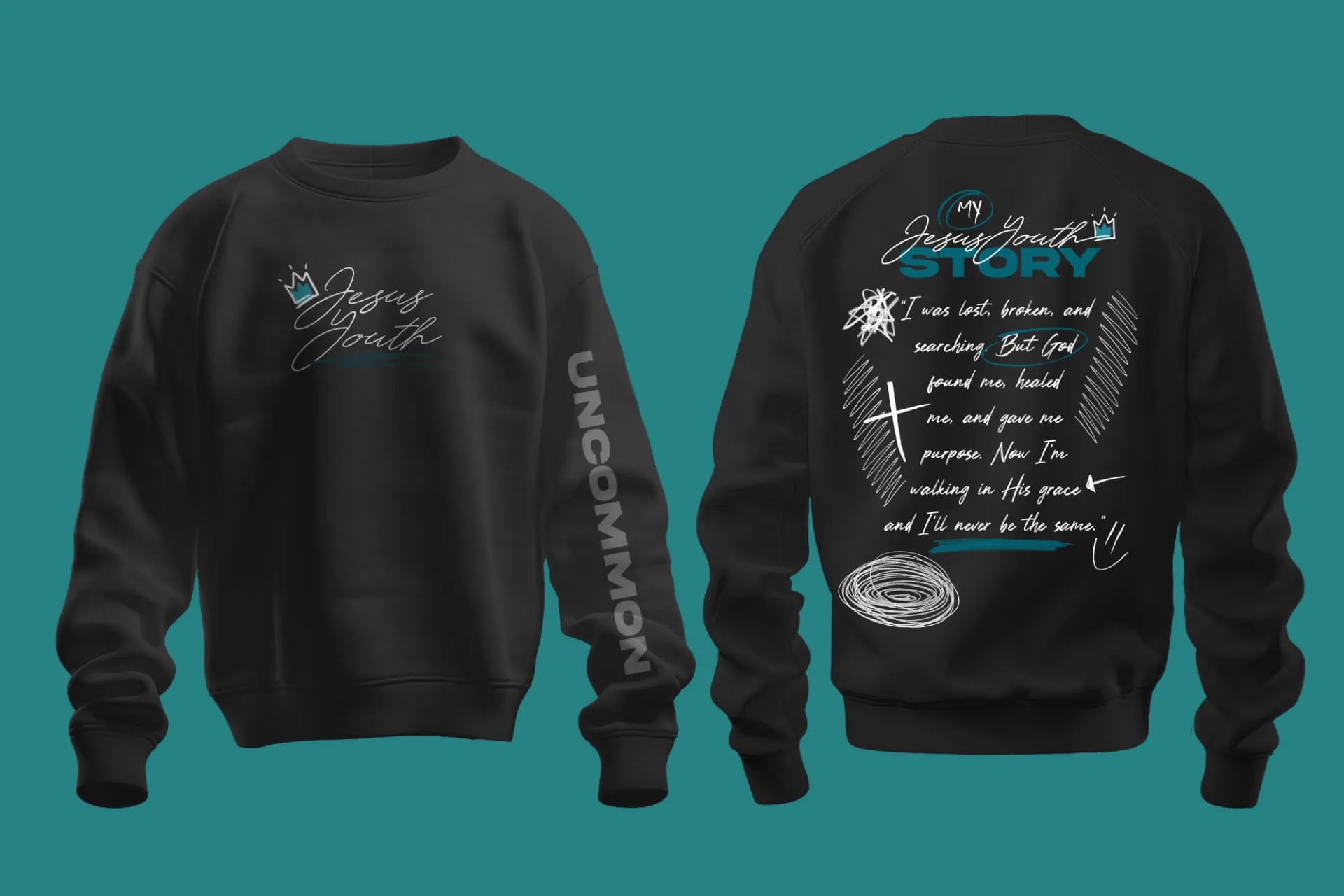 Uncommon 5: The Story — My Jesus Youth Story — crewneck, black