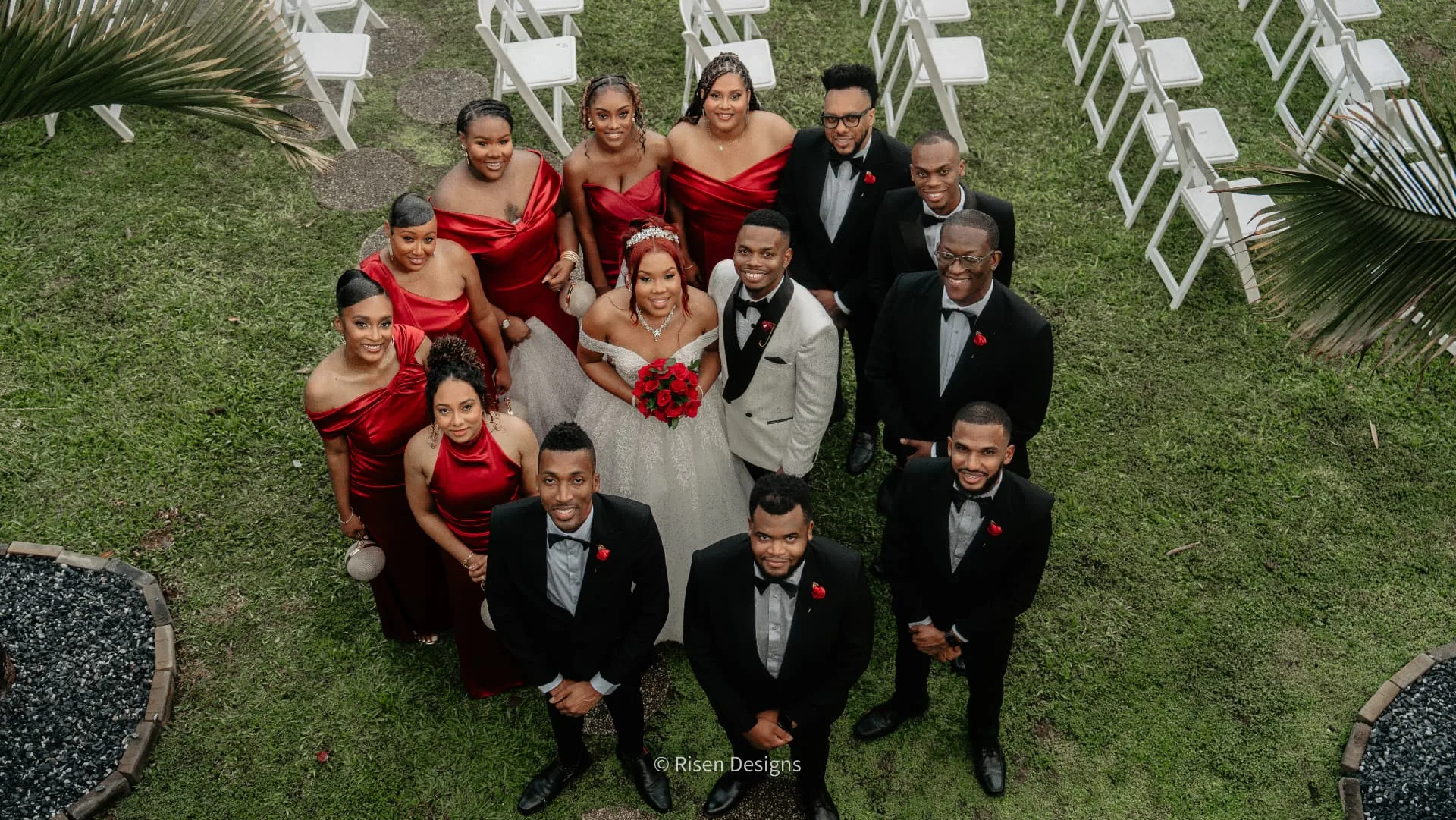 Cydni & Kolin — The wedding party, from above