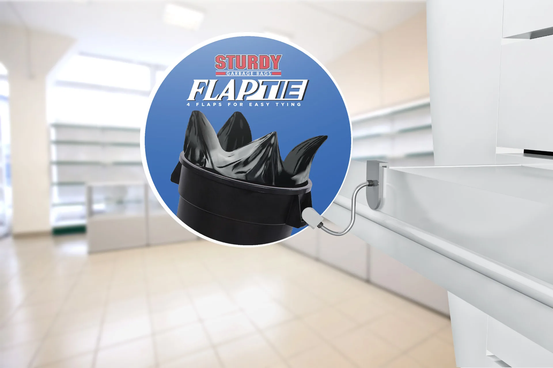 Sturdy FlapTie — Shelf wobbler in aisle